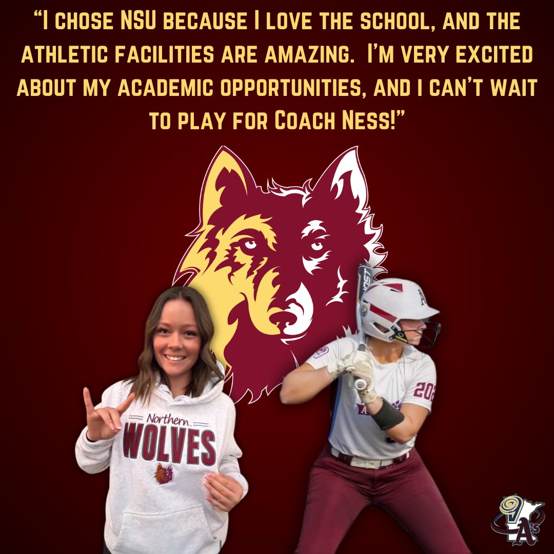 Congratulations to 2025 Sydney Anderson for committing to further her academic and softball career at Northern State University! Syd has been in our program for 5 yrs &amp; is currently on 18U National Florek. She is a 3B/1B from Wayzata. We are so proud of you and Go Wolves!