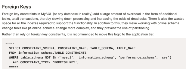 marianorenteria's tweet photo. Las FK en MySQL (o en cualquier otra base de datos) añaden una gran cantidad carga.
No usen FK, esa lógica la pueden controlar con la aplicación. https://t.co/Cfh4zNNWCM