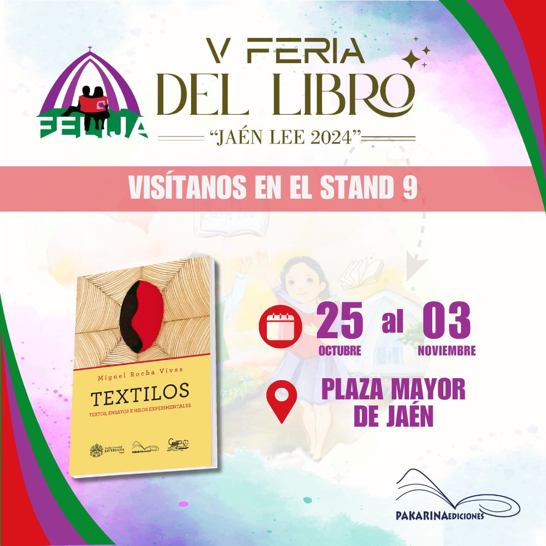 PakarinaE's tweet photo. #pakarinaenferia
#jaenperu
𝗩 Feria del Libro Jaén - Felija 𝟮𝟬𝟮𝟰
🗓️Hasta el domingo 3⃣ de noviembre
📌En la Plaza de Armas de Jaén
👀Encuentra muchos libros con grandes descuentos en el stand 9⃣
¡¡Te esperamos!! 🏃‍♀️📚
Kaypi shuyashayki!💫
Waintajrume!🌿
#pakarinaediciones https://t.co/PF3Di2fqfP