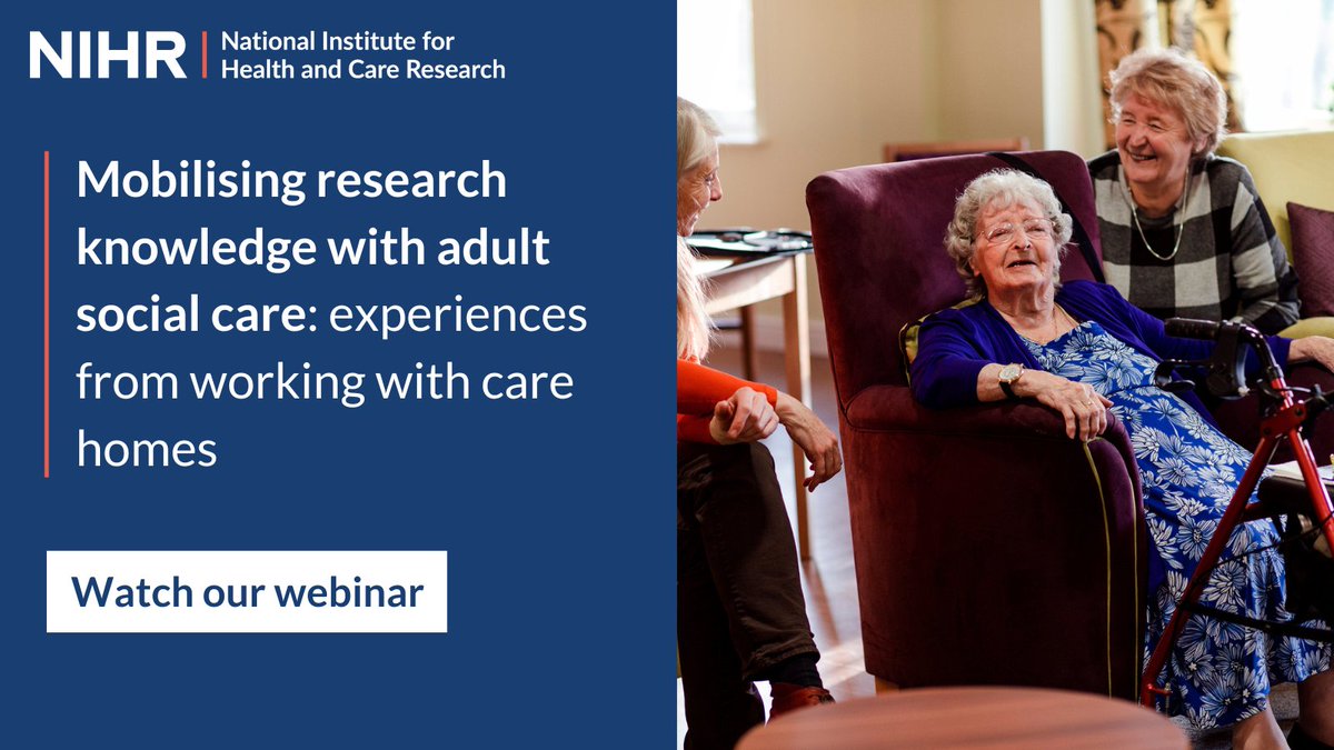 How can you mobilise research knowledge within adult social care?

💻 Catch up on our webinar with Prof Claire Goodman will cover what you should consider when engaging with care homes and their stakeholders.

Register now: youtu.be/m7CGgnYXIQA