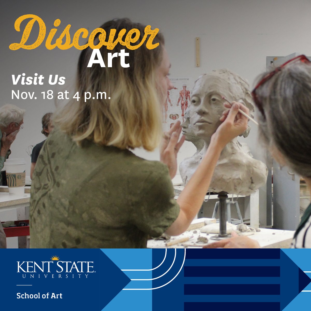 Discover your future in visual art at Kent State! Receive an information session to learn about our program, explore the building, and see some outstanding student art exhibits.

📍Nov. 18, 2024 – 4 p.m.
Center for the Visual Arts, Room 165

Register: bit.ly/4cjiuUk