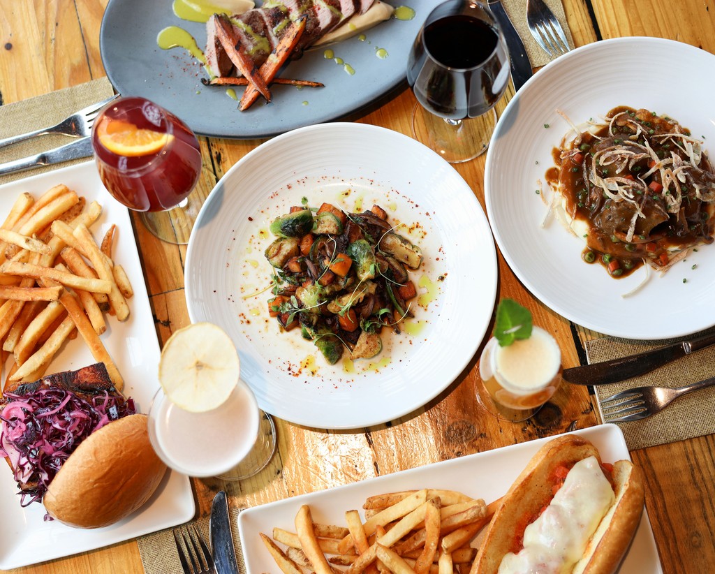 WineBarGeorge's tweet photo. Lunchtime fall flavors are in full swing at Wine Bar George! 🍂🍽️ 

Introducing a few of our new menu items: the Meatball Sub, Seared Porchetta Sandwich, Sweet Potato &amp; Brussels Sprouts, and more. Which dish are you most excited to try? https://t.co/KTXx1ieSy1