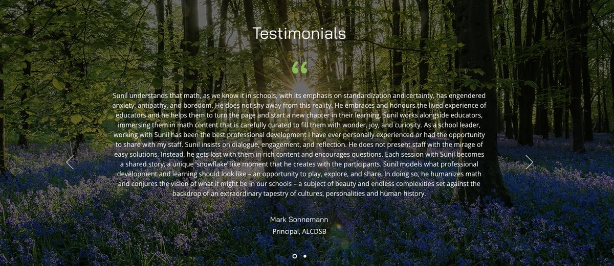 Sunil Singh (@mathgarden) on Twitter photo The part of this testimonial that resonated with me was the part where <a href="/MarkSonnemann/">Mark Sonnemann</a> was correct to point out that I don't offer "easy solutions". I just present teachers with beautiful mathematics and trust them to do what's best personally and professionally. The part of this testimonial that resonated with me was the part where <a href="/MarkSonnemann/">Mark Sonnemann</a> was correct to point out that I don't offer "easy solutions". I just present teachers with beautiful mathematics and trust them to do what's best personally and professionally.