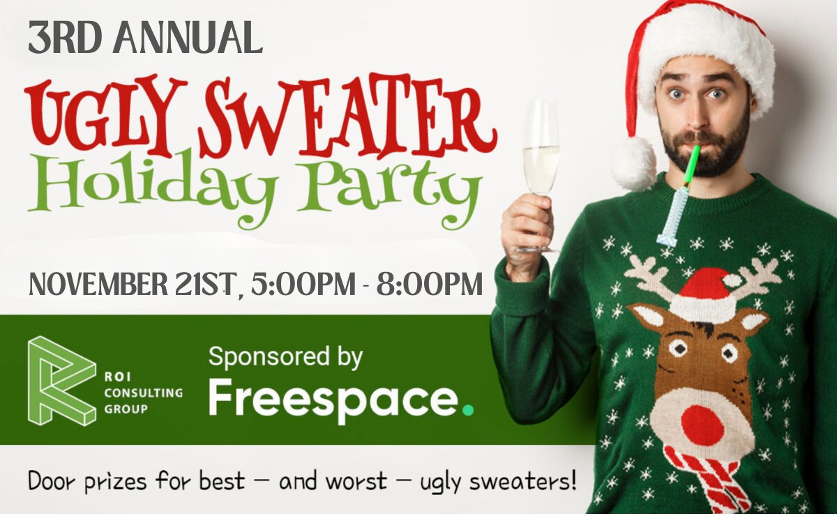 ROIConsulting1's tweet photo. Get Ready for the Ultimate Ugly Sweater Bash! 🎉

Show off your “ugliest” look for a shot at trophies like Ugliest Sweater and Worst Sweater 🏆.

Cheers, laughs, and sweater glory await. See you there! 🍻🎄

#UglySweaterParty #holidayseason #FreespaceSponsor https://t.co/1NbgLBQeW1