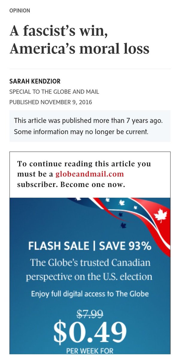 Those of us who called Trump a fascist from the start in mainstream outlets ended up with our articles hidden by paywalls. History blocked. This is what my 2016 Election Day article looks like now: