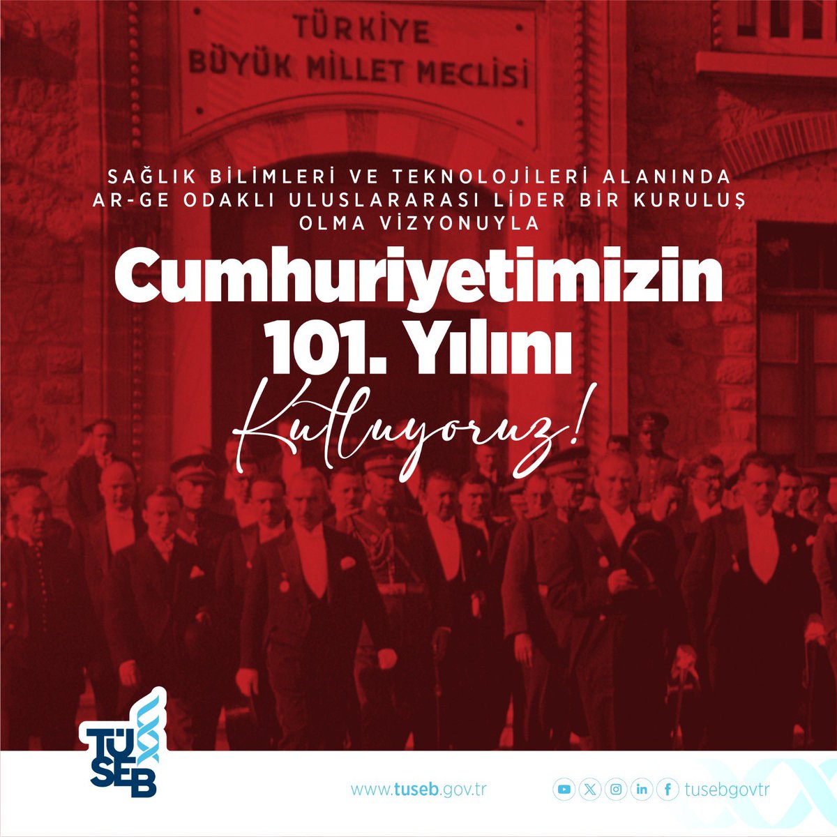tusebgovtr's tweet photo. 🇹🇷 Cumhuriyetimizin 101. yılını kutluyoruz.
TÜSEB olarak bilimin ışığında Türkiye’nin geleceğine katkı sunmak için kararlılıkla çalışıyoruz. Gazi Mustafa Kemal Atatürk ve silah arkadaşlarının emanetine sahip çıkıyor, milletimizin Cumhuriyet Bayramı’nı coşkuyla kutluyoruz.
#29EkimCumhuriyetBayramı
