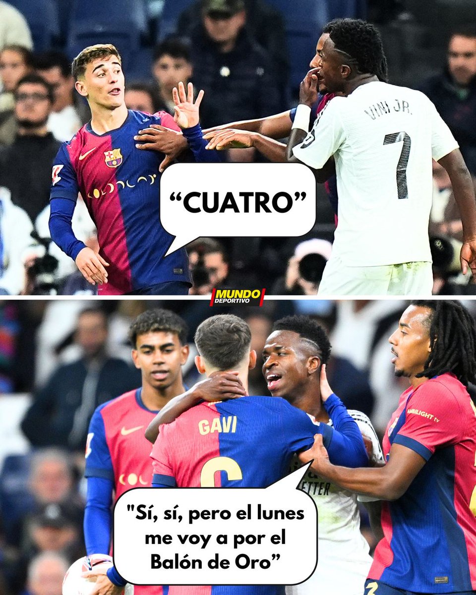 👀 En su rifirrafe con Gavi, Vinicius respondió que iba a recoger el Balón de Oro este lunes 

😅 Pero ahora no viajará a París