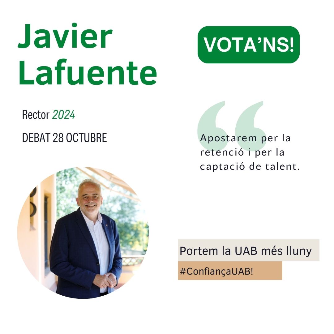 LafuenteUAB2024's tweet photo. Seguirem apostant per la retenció i per la captació de talent! 🚀
Llançarem un nou programa d'intensificació de la recerca amb una important dotació econòmica i tornarem a fer una convocatòria anual per a la renovació d'equipament científic. 🔬
#DebatUAB #RectorUAB https://t.co/RwmrZbKTs8