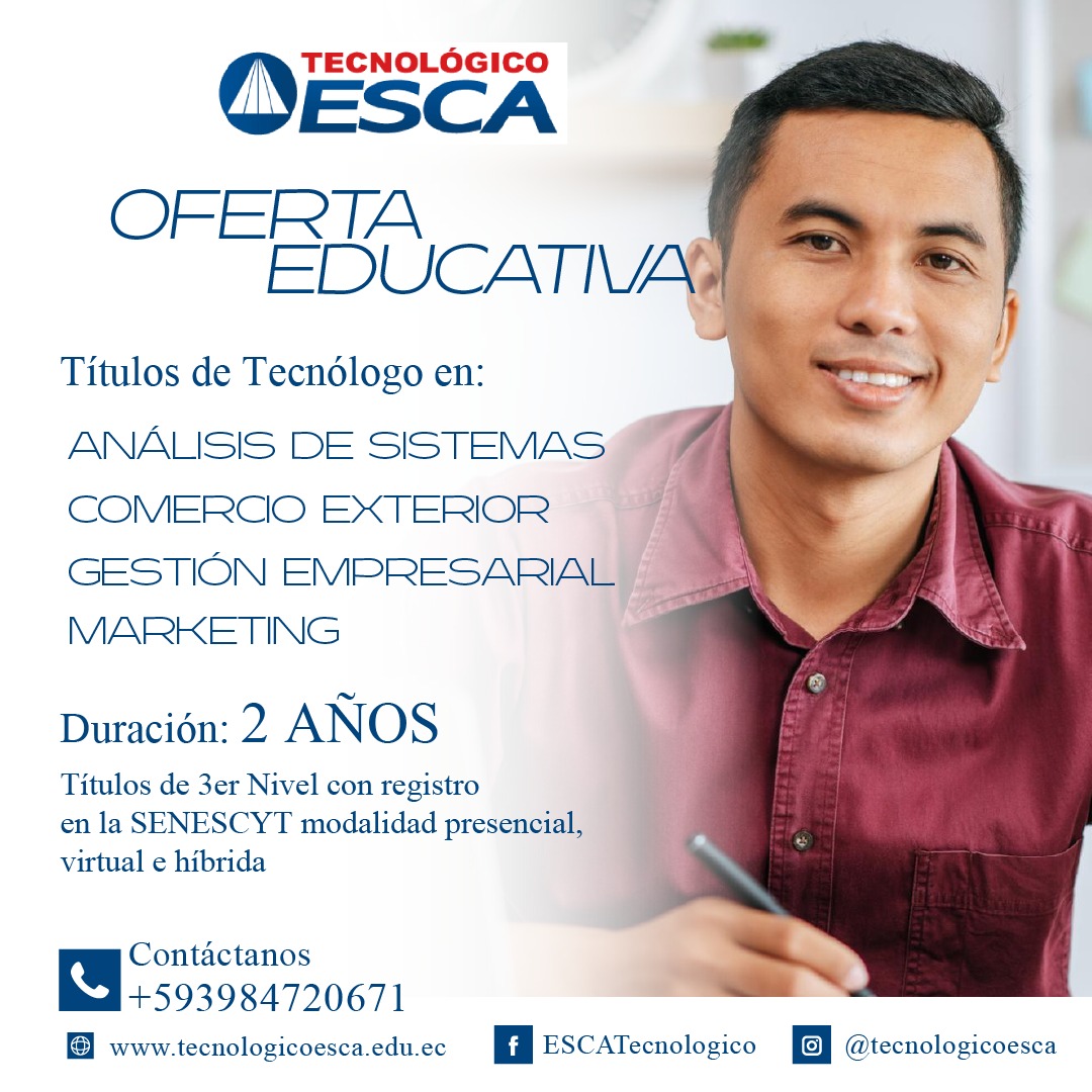 ESCA_tecnologic's tweet photo. 📷 ¡ES HORA DE CONVERTIRTE EN PROFESIONAL! 📷
📷 Obtén rápido tu Título de 3er Nivel reconocido por la SENESCYT 📷
📷 Con HORARIOS FLEXIBLES 📷 y Modalidad de tu preferencia: Presencial 📷, Virtual 📷 o Híbrida 📷
📷 puedes aplicar al reconocimiento de tu experiencia https://t.co/yWjigW68Ad