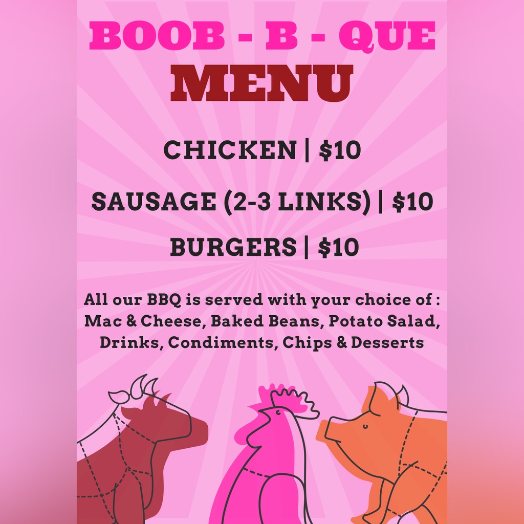 Get ready for a sizzling good time at the Boob-B-Que! 🔥🍗 Join us for a day filled with delicious food and great music—all while raising awareness for an important cause. Together, we can make a difference! 🎉✨#50ShadesofPinkWeek #BoobBQue#TogetherForACause