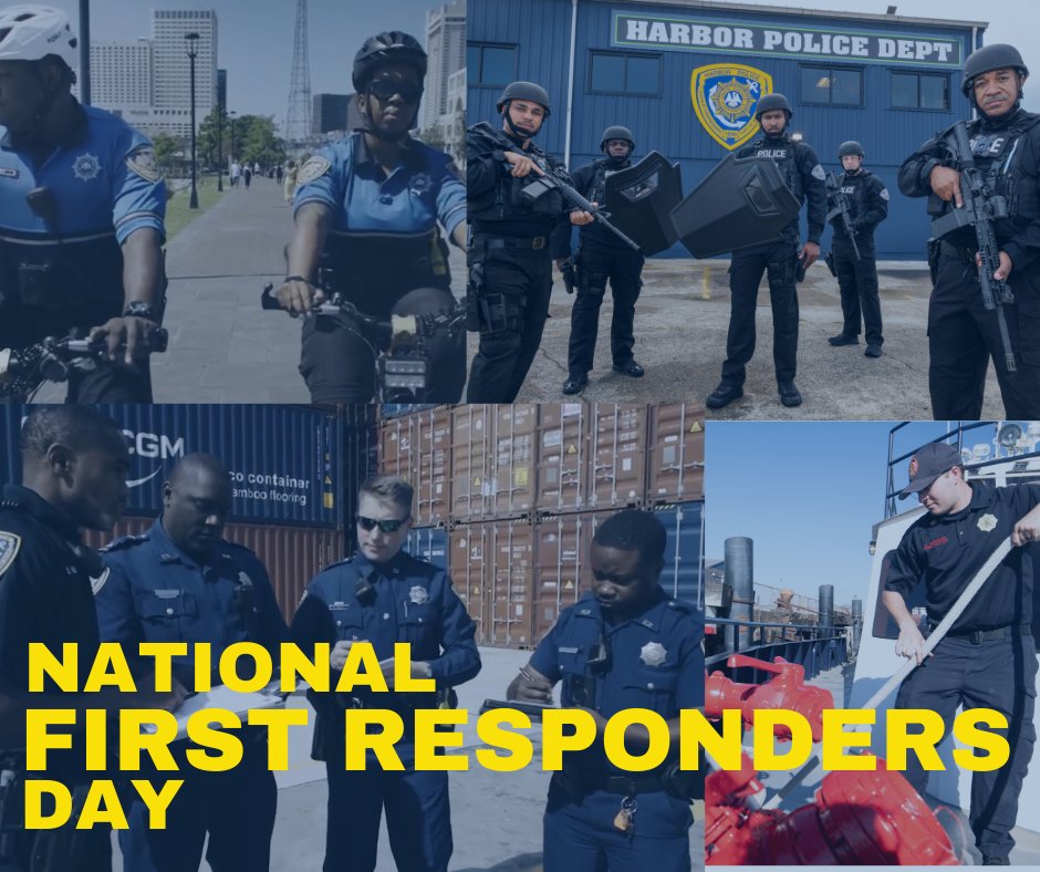 NolaHarborPD's tweet photo. It's National First Responders Day! We salute #HPD's dedicated team who consistently go above and beyond to serve #PortNOLA and our community. Their work truly demonstrates what it means to serve with Honor, Pride, and Dedication!

#HPD #YourWorkingRiver #HonorPrideDedication https://t.co/iVorK6aBn2