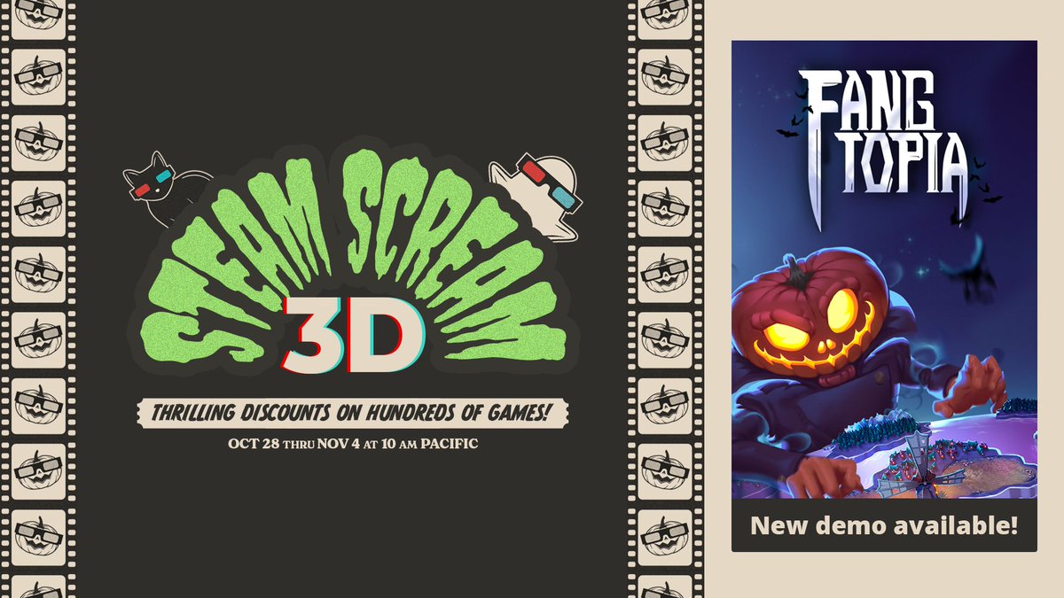 We're excited to announce we are part of this year's Steam Scream Fest!

Fangtopia has a new demo featuring...

🎃Revamped monsters!
👻Ghost trains!
🎮Steam Deck support!

Check it out here: store.steampowered.com/app/3010170/Fa…