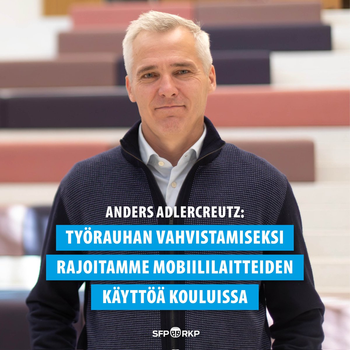 SFP • RKP (@sfprkp) on Twitter photo RKP:n ja opetusministeri Anders Adlercreutzin johdolla vahvistamme työrauhaa ja rajoitamme nyt mobiililaitteiden käyttöä kouluissa. Lakiesitys lähetettiin tänään lausuntokierrokselle.
<a href="/adleande/">Anders Adlercreutz</a> RKP:n ja opetusministeri Anders Adlercreutzin johdolla vahvistamme työrauhaa ja rajoitamme nyt mobiililaitteiden käyttöä kouluissa. Lakiesitys lähetettiin tänään lausuntokierrokselle.
<a href="/adleande/">Anders Adlercreutz</a>