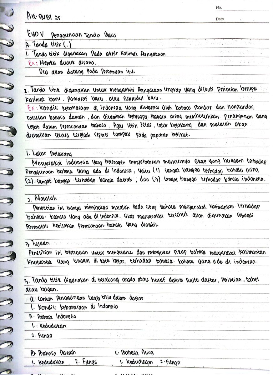 kdotverse's tweet photo. MATERI PBM PPU ( PENGGUNAAN TANDA BACA) ✨

Tanda titik, kecil tapi penting! 📝✨ Gunakan untuk mengakhiri kalimat pernyataan dan membuat tulisan lebih jelas. Jangan lupa titik di akhir kalimat, ya!

Sumber : EYD V (https://t.co/sGrFfrvuIx)

#studytwt #snbt2025 https://t.co/8IMBIThpkY