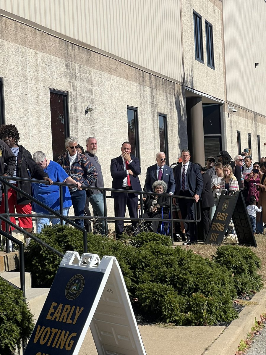 President @joebiden is wheeling a woman into the polling place. She was emotional upon seeing him.