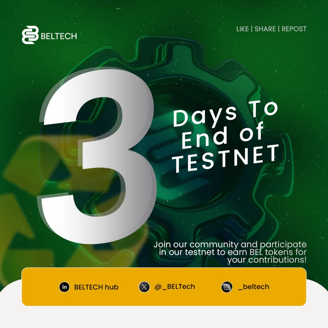 _BELTech's tweet photo. Gradually coming to the end of Testnet! 
#Testnet
#Beltech https://t.co/lQYBjHZtWa