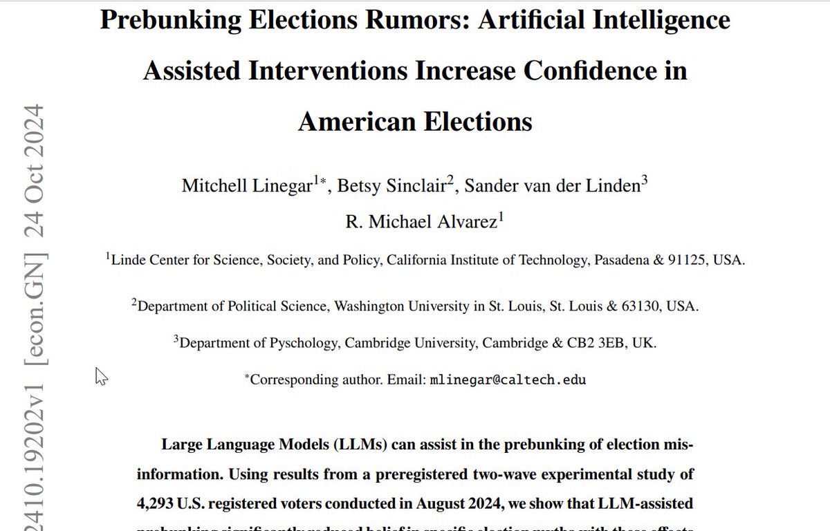 New research shows that using AI-generated content to inoculate or 'prebunk' is a powerful and scalable way to prevent false election stories before they spread (for Democrats and Republicans alike). Read more at lnkd.in/ecjS8Ukp