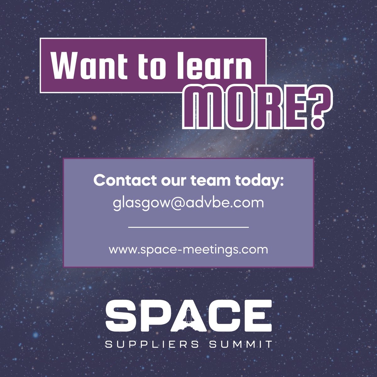 spacesupplierssummit (@spacesupp_glas) on Twitter photo Want visibility and direct access to top players in the space sector? π
Space Suppliers Summit Glasgow 2026 is now open for sponsors! Showcase your brand with tailored packages at this premier event. π
Contact our team at glasgow@advbe.com for details!
#SSS26 #Sponsorship Want visibility and direct access to top players in the space sector? π
Space Suppliers Summit Glasgow 2026 is now open for sponsors! Showcase your brand with tailored packages at this premier event. π
Contact our team at glasgow@advbe.com for details!
#SSS26 #Sponsorship