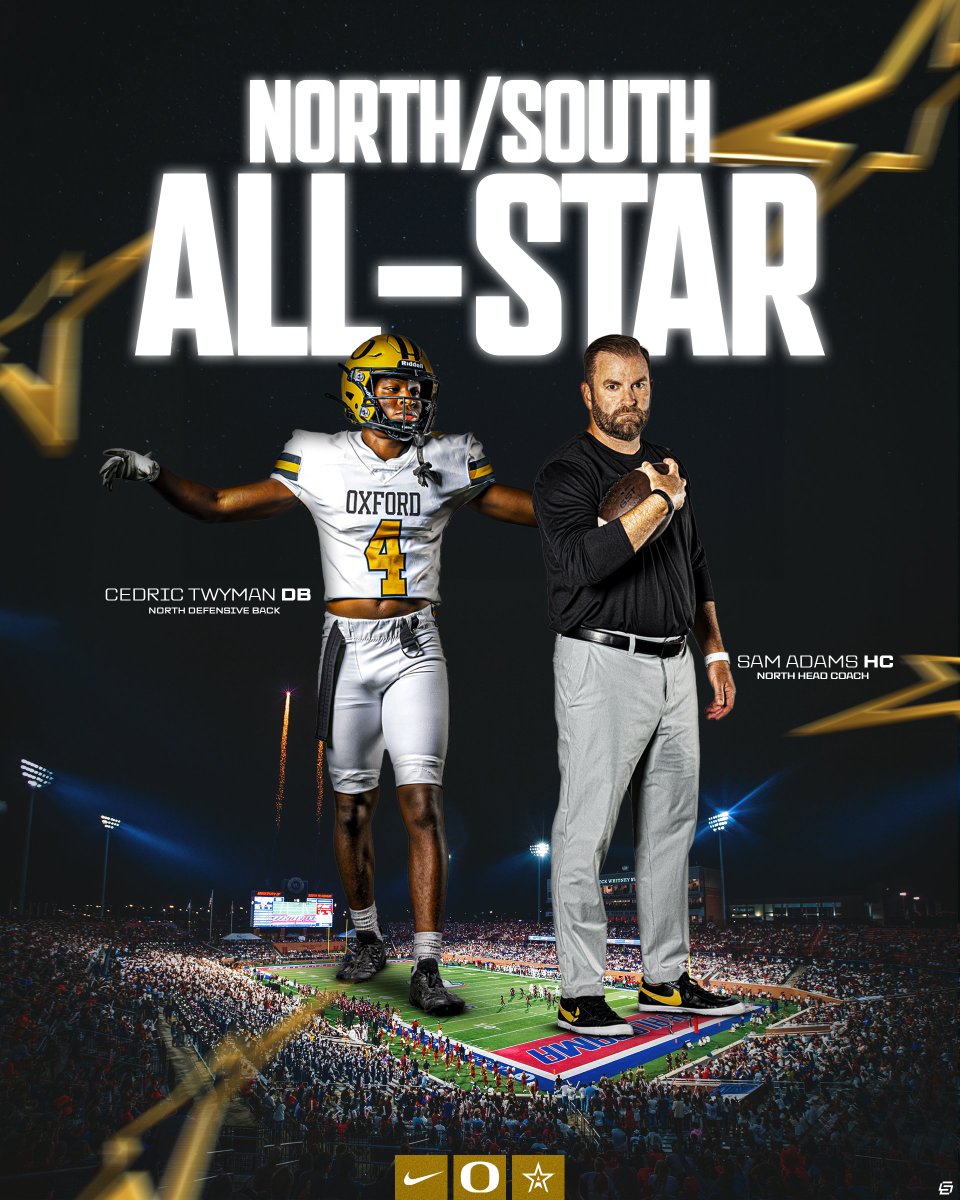 OldGoldFB's tweet photo. Congratulations to Coach Sam Adams on being named the 2024 North All-Stars Head Coach and Cedric Twyman on his selection to the North All-Star Football Team! https://t.co/m3dCv300Q1