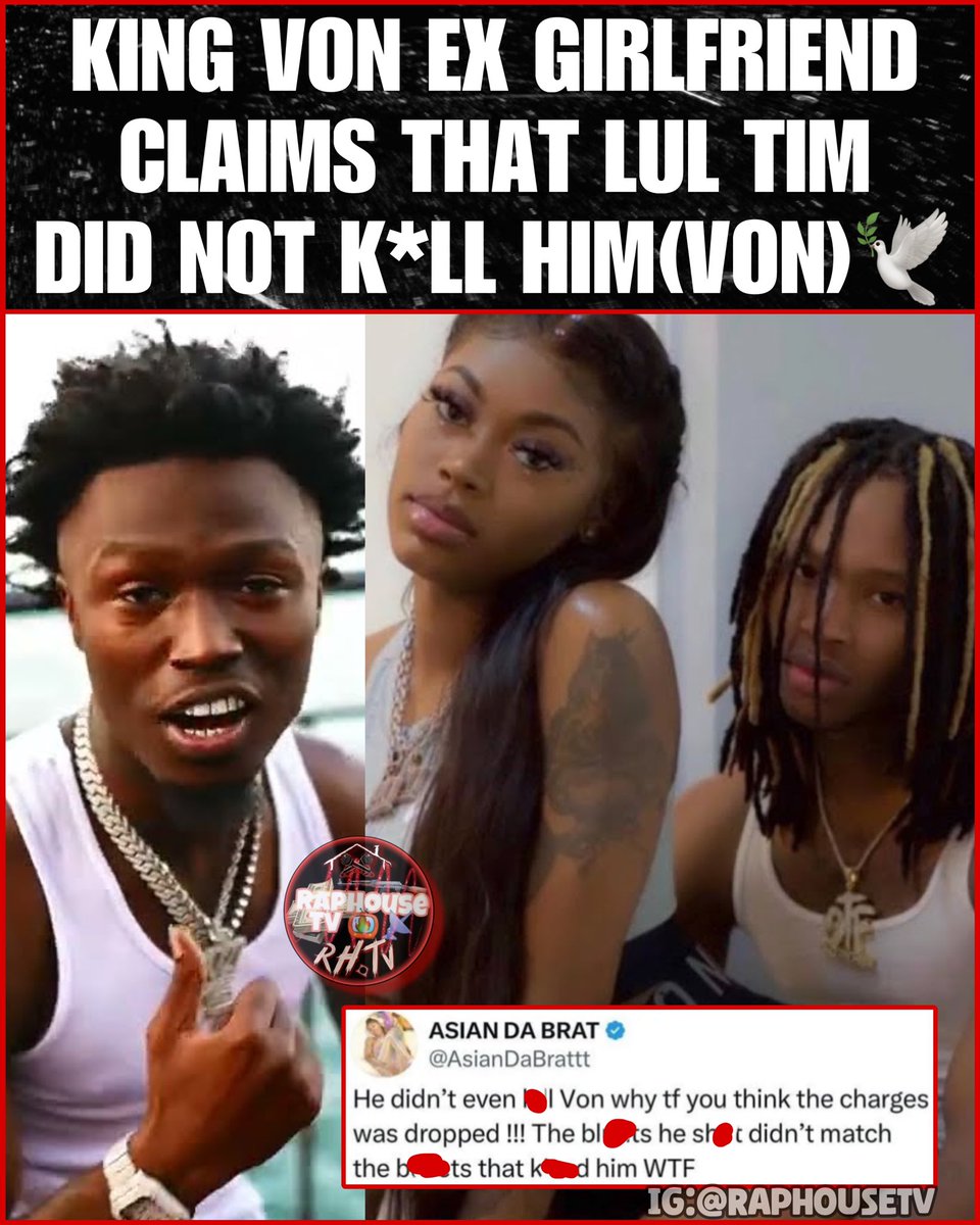 raphousetv2's tweet photo. King Von Ex Girlfriend Claims That Lul Tim Did Not Kill Him (Von) 💔🕊️ https://t.co/5M87o6Oifb