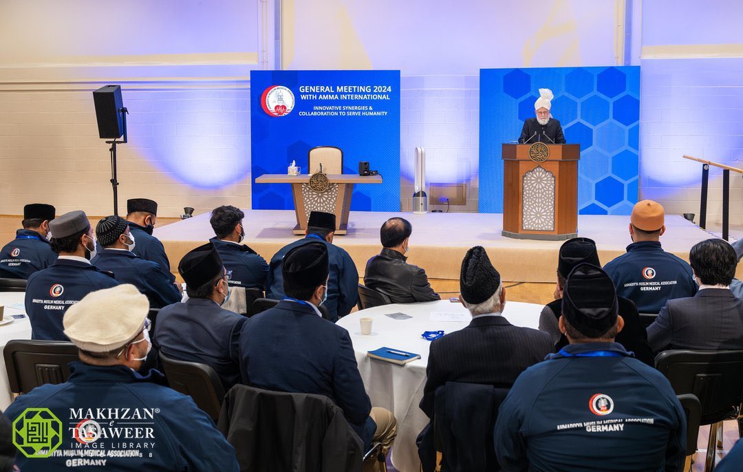 Hazrat Khalifatul Masih V (aba) addressing the general meeting of the Ahmadiyya Muslim Medical Association UK - Islamabad, Surrey, UK — 27th October 2024