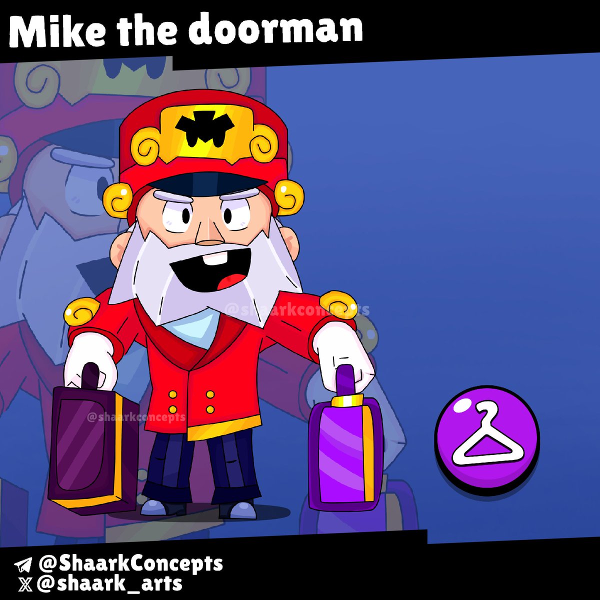 Shaark_Arts's tweet photo. 🧳Mike the desk clerk? No!

🛎️the "Porter Mike" skin was replaced by "Doorman Mike"!
yes, this is the concept of remediating the old skin on the dynamike that was in the brave pass

💞Best support - repost

#BrawlStars #Supercell #Skin #concept #BrawlTalk #dynamike https://t.co/uze7E81Z9T