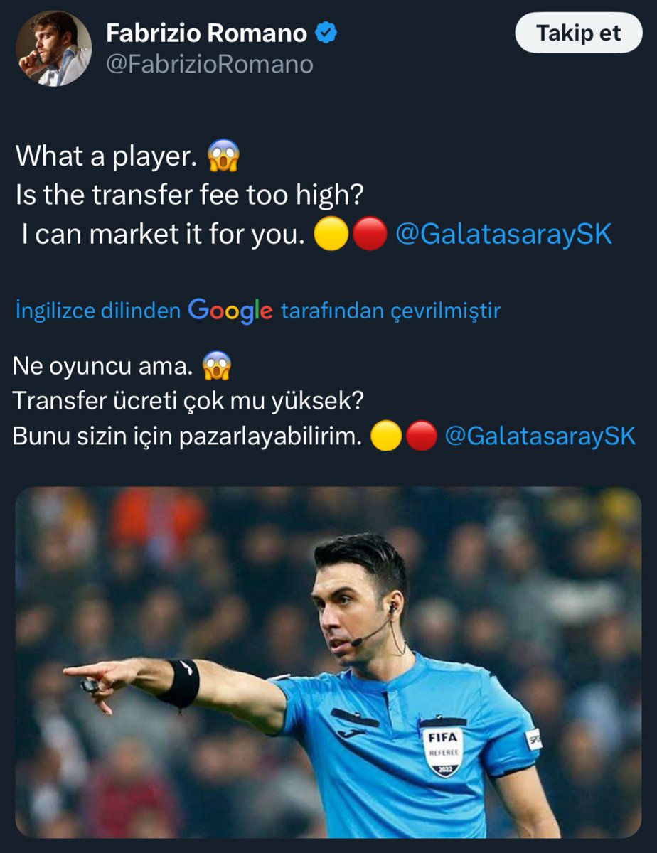 foootballo's tweet photo. 🚨Fabrizio’nun paylaşımı..

“ Ne oyuncu ama. 😱
Transfer ücreti çok mu yüksek ?
Bunu sizin için pazarlayabilirim.🟡🔴” https://t.co/CRquMys9ft