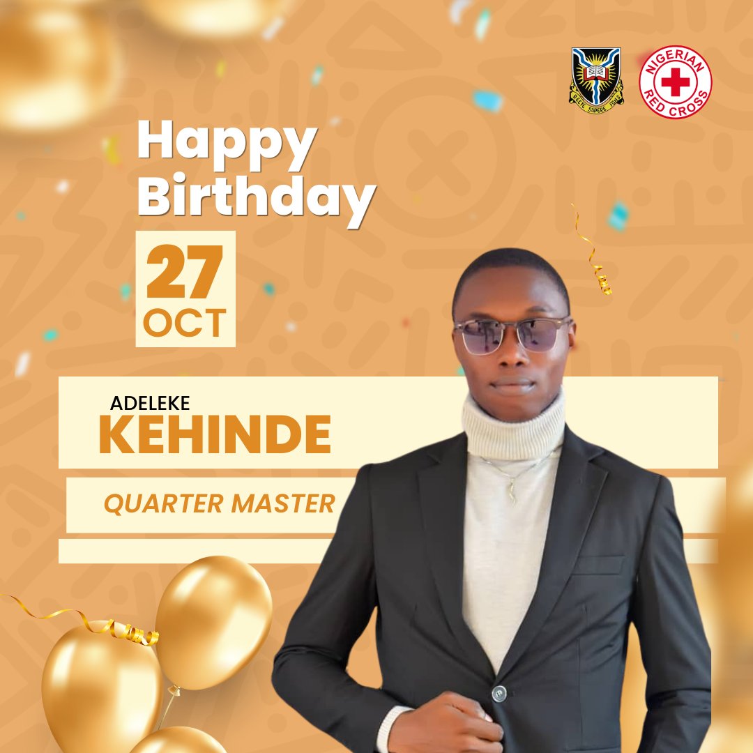 RedCross_UI's tweet photo. Happy belated birthday to Crosser Adeleke Kehinde,  the Quarter Master of the Society as he turns a year older🥳🎉🎂!!! The society appreciates and values your contribution to helping humanity. We wish you a new year filled with success, joy and abundance. https://t.co/IWZxYFrdAd