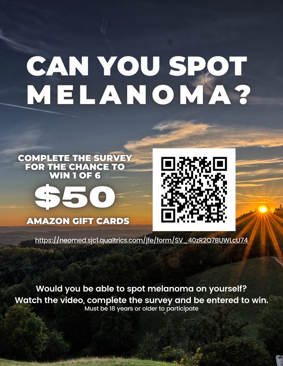 We need your help! We (led by ⁦<a href="/vissyelad/">Vissy Elad</a>) are⁩ testing the importance of matching reader skin color in melanoma educational materials to understanding melanoma risks. Plz take survey and share broadly ⁦<a href="/SocietyMelanoma/">Society For Melanoma Research</a>⁩ ⁦<a href="/MelanomaReAlli/">Melanoma Research</a>⁩ nam02.safelinks.protection.outlook.com/?url=https%3A%…