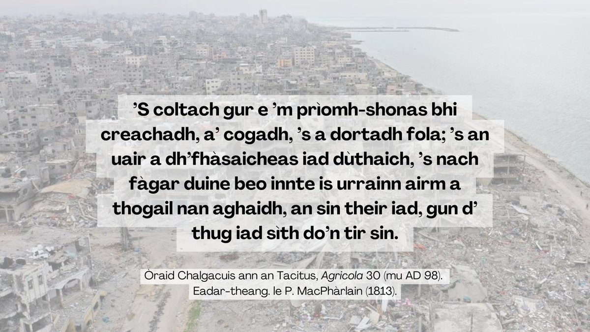 Ìmpireachd agus frith-ìmpireileas bho sheann eachdraidh chun an latha an-diugh. Meòrachadh air tionndadh Gàidhlig de dh'Òraid Chalgacuis (AD 98) a rinn Pàdraig MacPhàrlain ann an 1813.

ceardach.blog/2024/10/28/ora…