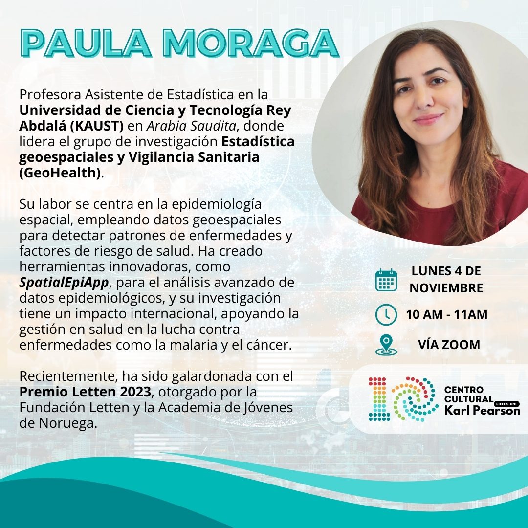 Paula_Moraga_'s tweet photo. Muchas gracias al Centro Cultural Karl Pearson de @UNIoficial por la invitacion a realizar una ponencia!

Estare hablando el 4 noviembre 10 - 11 Peru 🇵🇪 sobre mi investigacion en epidemiologia espacial y mis libros de #estadistica #espacial y #rstats

📚 https://t.co/vrvMufKZuk https://t.co/iNneYvex5y