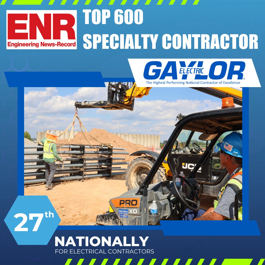 gaylorelectric's tweet photo. Gaylor Electric is proud to be ranked 27th among electrical contractors nationwide on ENR’s Top 600 Specialty Contractors list for 2024. Thank you to our incredible team for making this achievement possible!
#ENR #SpecialtyContractor #HighestPerforming https://t.co/wHRk3crjky