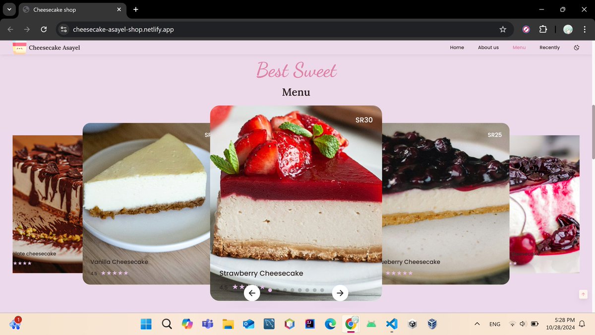 Xxas9l's tweet image. Cheesecake shop website with (Change mode Light☀️/Dark🌑)🍰🍰🍰🍰🍓🍓✨✨✨🩷🤍
#web_development