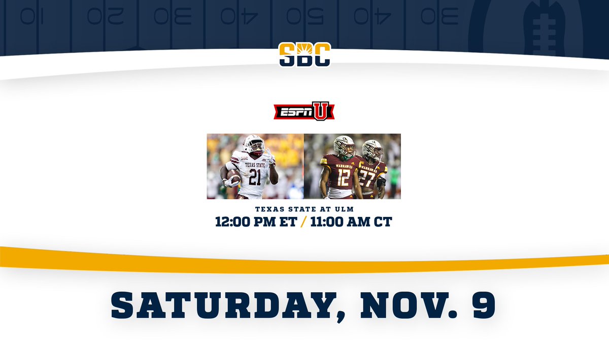 SunBelt's tweet photo. 𝗠𝗢𝗩𝗜𝗡𝗚 𝗢𝗡 𝗨𝗣.

@TXSTATEFOOTBALL at @ULM_FB game elevated to @ESPNU in Week 11, @AppState_FB at @CoastalFootball to air on ESPN on Thursday, Nov. 7. ☀️🏈

📰 » https://t.co/GHthaJ28V5 https://t.co/hTzVlhjTh9