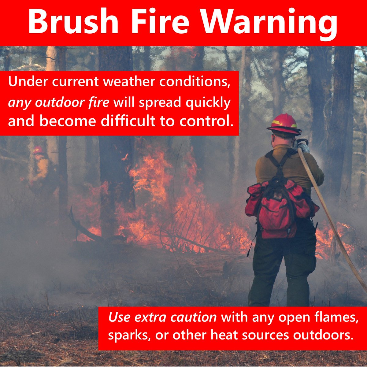 #BrushFire Warning: <a href="/MassFireMarshal/">Massachusetts State Fire Marshal</a>, <a href="/MassEMA/">MEMA</a>, <a href="/MassDCR/">MassDCR</a>, and <a href="/MassFireChiefs/">FCAM</a> are urging caution as high-risk fire weather persists. Just a spark or ember could cause a brush fire that quickly grows out of control and puts people in harm's way:  mass.gov/news/brush-fir…