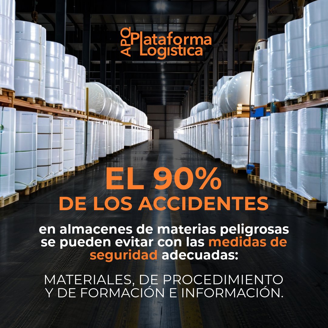 El 90% de los accidentes en almacenes de materias peligrosas se pueden evitar con las medidas de seguridad adecuadas: materiales, de procedimiento y de formación e información. #Prevención #MateriasPeligrosas