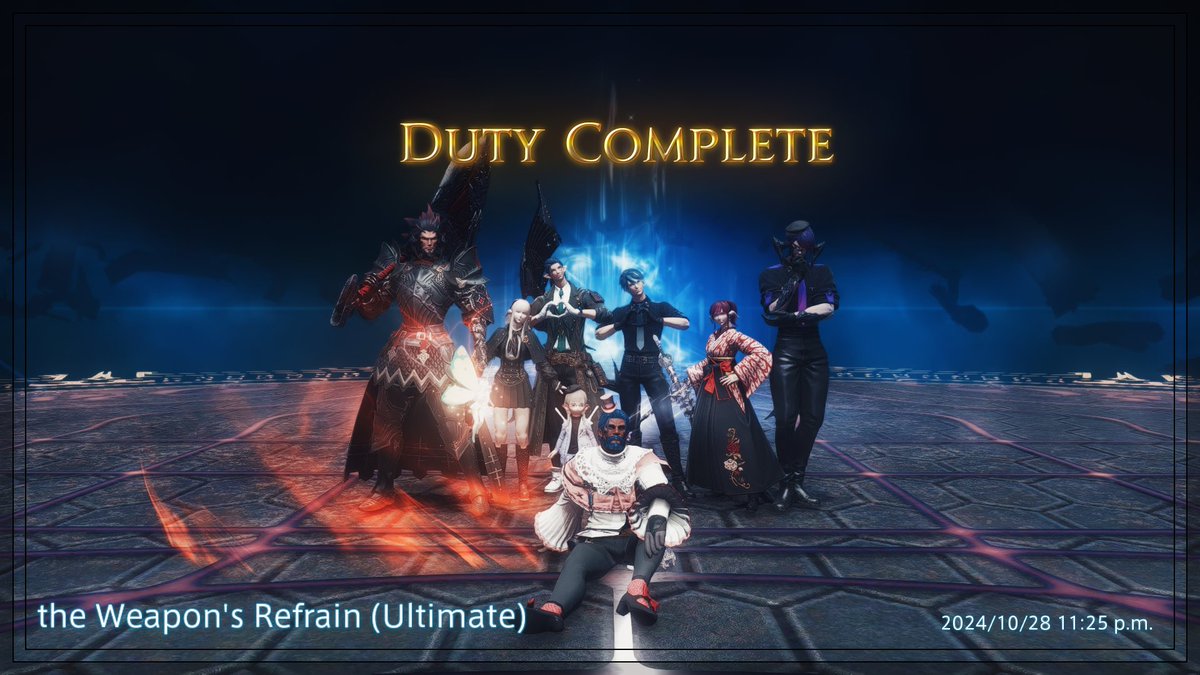 Yay! This was such an honor to have everybody here since day one we prog until now we cleared!

Such a nice wonderous adventure and memories together. Please taken my world of thank you as a token of appreciation!

#UWU #FFXIV #Ultimate #TheWeaponRefr