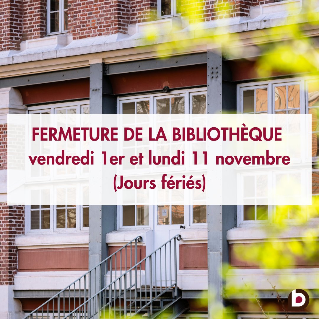 Jours fériés :
La bibliothèque sera fermée vendredi 1er novembre (Toussaint) et lundi 11 novembre (Armistice de 1918)