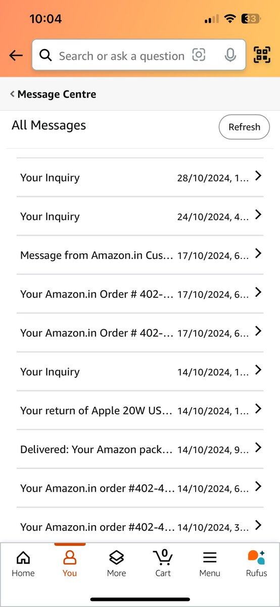 AshishAshishmon's tweet photo. @AmazonHelp Not received any email or any msg. PFA SS of the msg centre. https://t.co/bQwylmZnyx