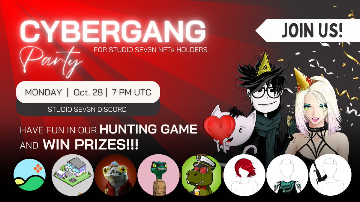 sevanya.algo (@1sevanya1) on Twitter photo Today is a Cybergang Party day!!! 🥳
Don't miss it #algofam and remember that there's been a change of time yesterday!
We meet in Studio SEV3N discord at 7pm UTC.
See you all there 😊
@Algo_Alex_NFT
<a href="/Project_R4V3N/">projectraven.algo</a> (shuffle live)
<a href="/AlgoSpectaCats/">spectacularcats.algo</a> Today is a Cybergang Party day!!! 🥳
Don't miss it #algofam and remember that there's been a change of time yesterday!
We meet in Studio SEV3N discord at 7pm UTC.
See you all there 😊
@Algo_Alex_NFT
<a href="/Project_R4V3N/">projectraven.algo</a> (shuffle live)
<a href="/AlgoSpectaCats/">spectacularcats.algo</a>