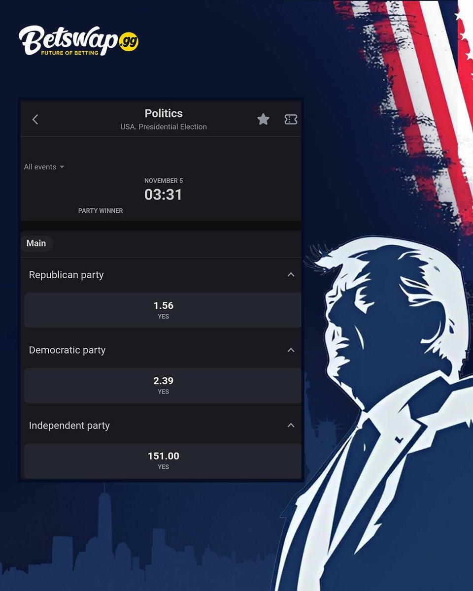 BetswapGG's tweet photo. Think you can predict the next US President? Take your shot at #Bsgg, thereโs a special reward waiting for you!
Find out more: https://t.co/gdRB6nHr5m https://t.co/CRaFm7AmE7