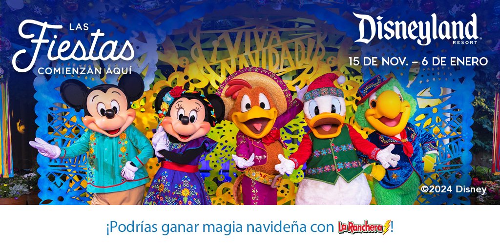 La  Temporada de Fiestas Comienza Aquí, en el Disneyland® Resort, desde el  15 de noviembre hasta el 6 de enero, y La Ranchera te está  dando la oportunidad de ganar una visita para ser parte de la alegría  navideña que has estado soñando. Más detalles en RadioLaRanchera.net