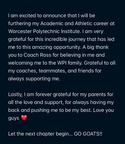 SamJeng28's tweet photo. Excited for the next 4! Let’s Go 🐐❤️🩶#futureengineer#womeninstem #Committed #Collegebound #studentathlete #wpisoftball @WPISoftball @CoachRoss_SB @EHigh_Athletics @_EHSsoftball @EtiwandaRed @ETIWANDA_FLAGFB @EHS__Activities @TCSTeamPhilipp1 @SSN_Softball https://t.co/3eSB85ODdu