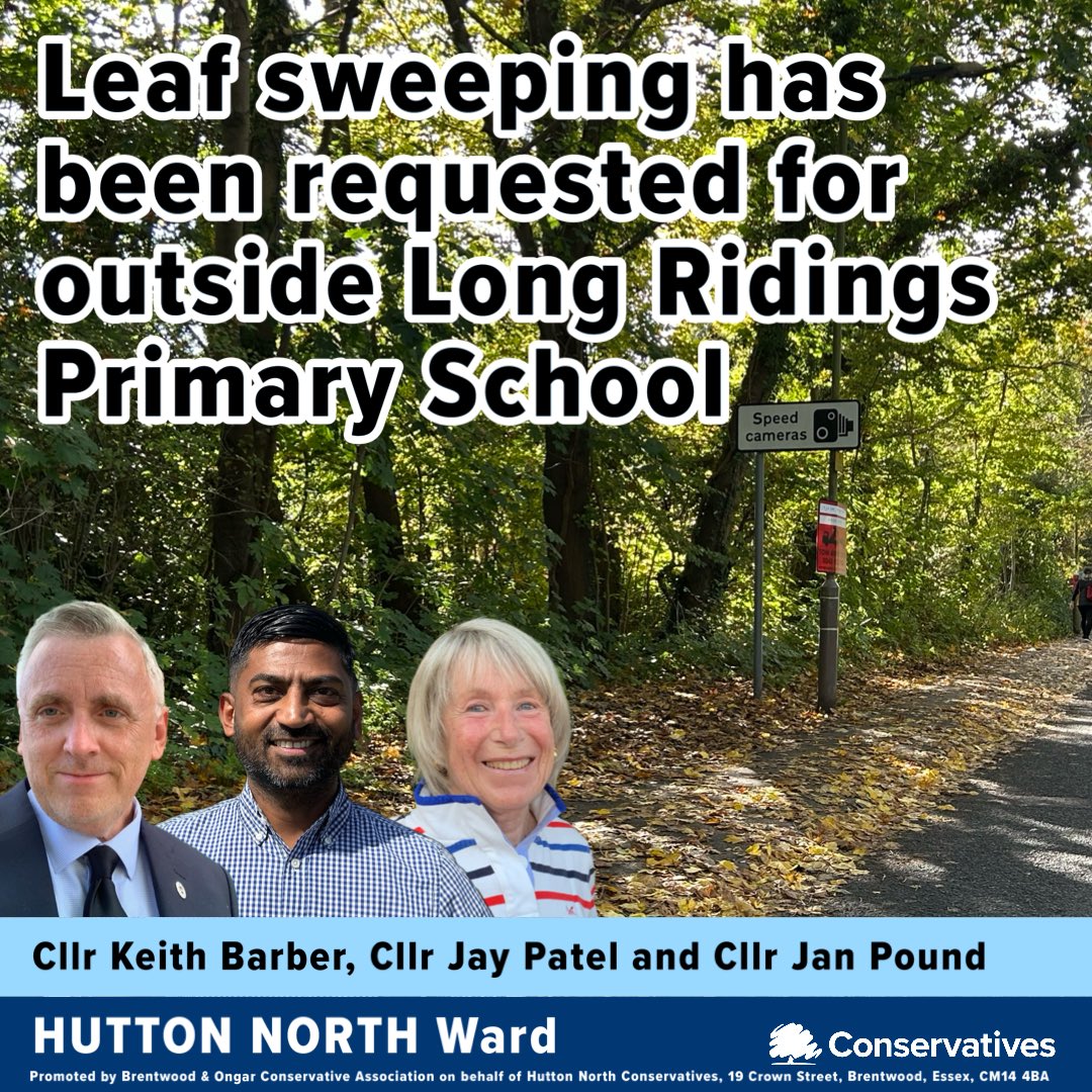 KeithRBarber's tweet photo. Cllr Patel, Cllr Pound and myself have requested leaf sweeping for outside of Long Ridings Primary School.  This has been agreed and should take place quite soon. #cleanersaferbetter #huttonnorth Cllr Keith Barber https://t.co/jpa7mU51LX