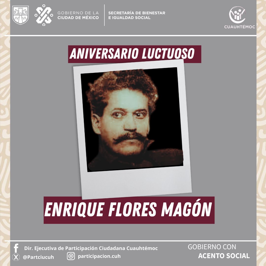 Hermenegildo Enrique Flores Magón, fue político y periodista mexicano  que contrubuyó a la Revolución Mexicana y a la defensa de los derechos de la clase obrera, murió el 28 de Octubre de 1954

#CapitalDeLaTransformación