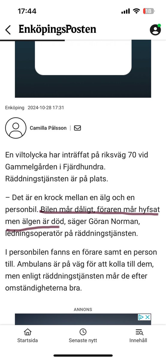 Elle69's tweet photo. Tråkig händelse men tycker formuleringen va kul! 🤭 https://t.co/gioIcSXSfA