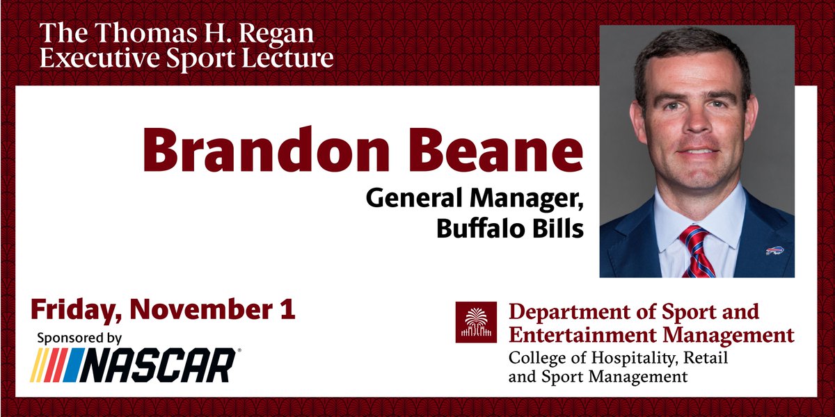 Join us Friday for the Thomas H. Regan Executive Sport Lecture, featuring <a href="/BuffaloBills/">Buffalo Bills</a> GM Brandon Beane! Thanks to <a href="/NASCAR/">NASCAR</a> for sponsoring this prestigious lecture series. Click to reserve your spot:
eventbrite.com/e/regan-execut…