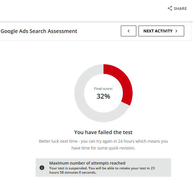 TastyPlacement's tweet photo. @googleanalytics Except that HUNDREDS of people report that Skillshop tests are broken 
https://t.co/v9LvXBKM2a https://t.co/DKXEQ89xQi