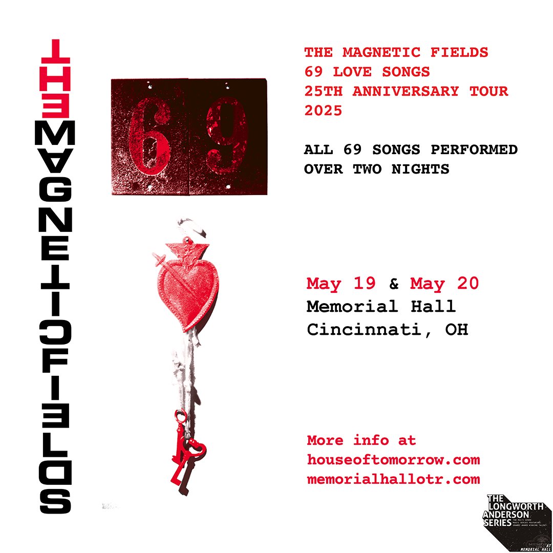 MEMI (@memiconcerts) on Twitter photo 🚨JUST ANNOUNCED🚨The Longworth-Anderson Series presents <a href="/TheMagFields/">The Magnetic Fields</a>: 69 Love Songs Tour at Memorial Hall on May 19 & 20, 2025, performing the album over 2 nights!
Use the presale code BOOKOFLOVE this 10/31 at 10AM.
Info: bit.ly/magnetic-25
Tickets on sale 11/1 at 10am. 🚨JUST ANNOUNCED🚨The Longworth-Anderson Series presents <a href="/TheMagFields/">The Magnetic Fields</a>: 69 Love Songs Tour at Memorial Hall on May 19 & 20, 2025, performing the album over 2 nights!
Use the presale code BOOKOFLOVE this 10/31 at 10AM.
Info: bit.ly/magnetic-25
Tickets on sale 11/1 at 10am.