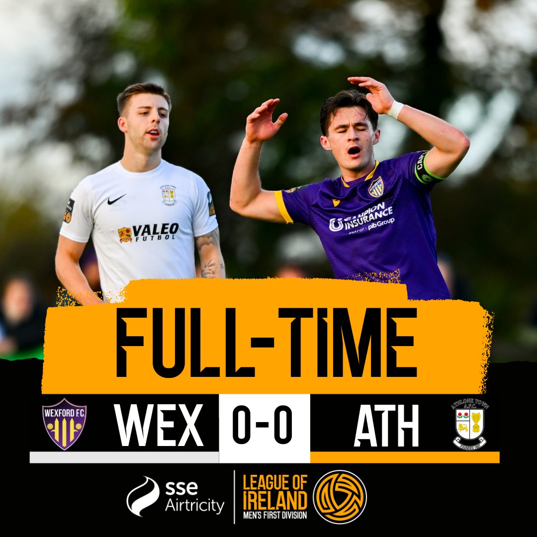 LeagueofIreland's tweet photo. FT | SSE Airtricity Men's First Division Play-Off Semi-Final 2nd Leg
A scoreless draw means that Athlone Town progress as 1-0 aggregate winners!
#LOITV | #ATHWEX https://t.co/tTsPYzERzv
